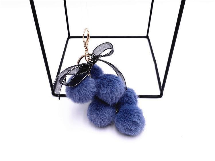 Creative grape fruit keychain cute bag plush pendant lace bow Fur Key chain car key chain 