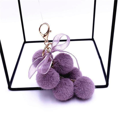 Creative grape fruit keychain cute bag plush pendant lace bow Fur Unique Key Chain car key chain 