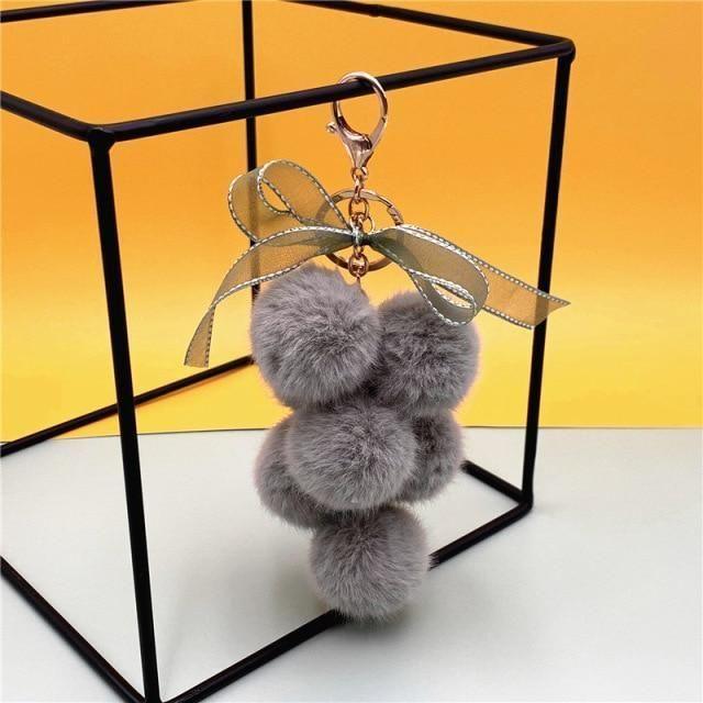 Creative grape fruit keychain cute bag plush pendant lace bow Fur Unique Key Chain car key chain 