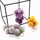 Creative grape fruit keychain cute bag plush pendant lace bow Fur Unique Key Chain car key chain 