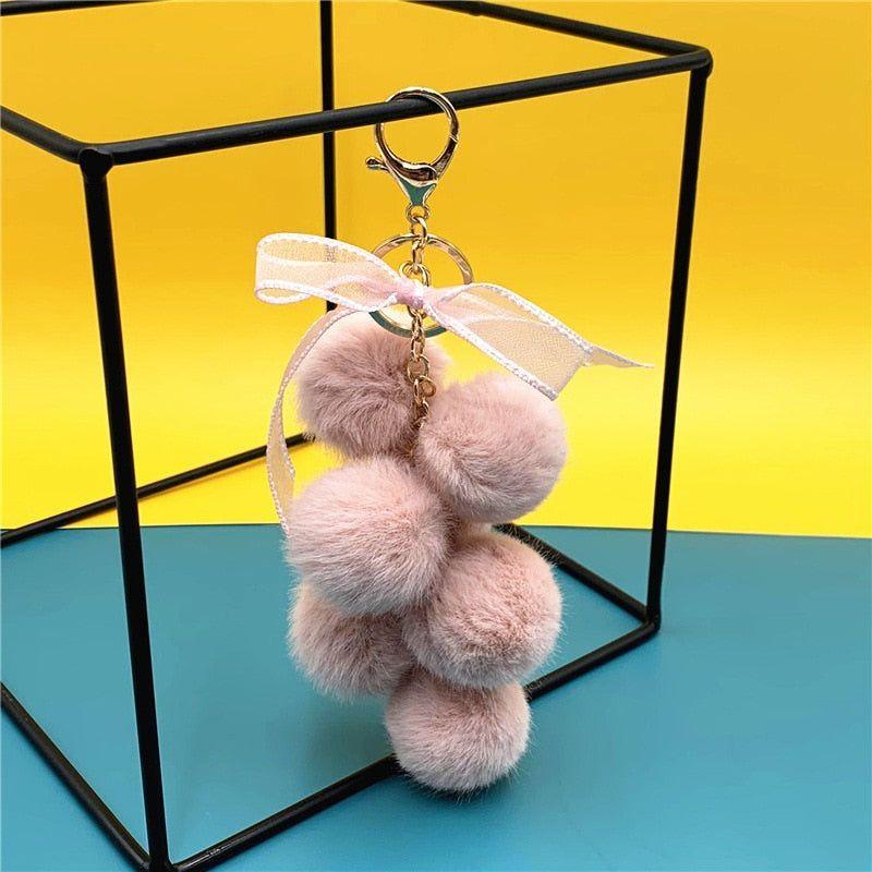 Creative grape fruit keychain cute bag plush pendant lace bow Fur Unique Key Chain car key chain 