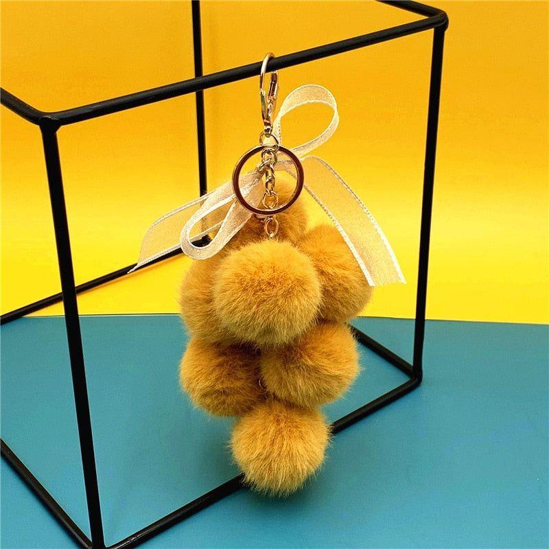 Creative grape fruit keychain cute bag plush pendant lace bow Fur Unique Key Chain car key chain 