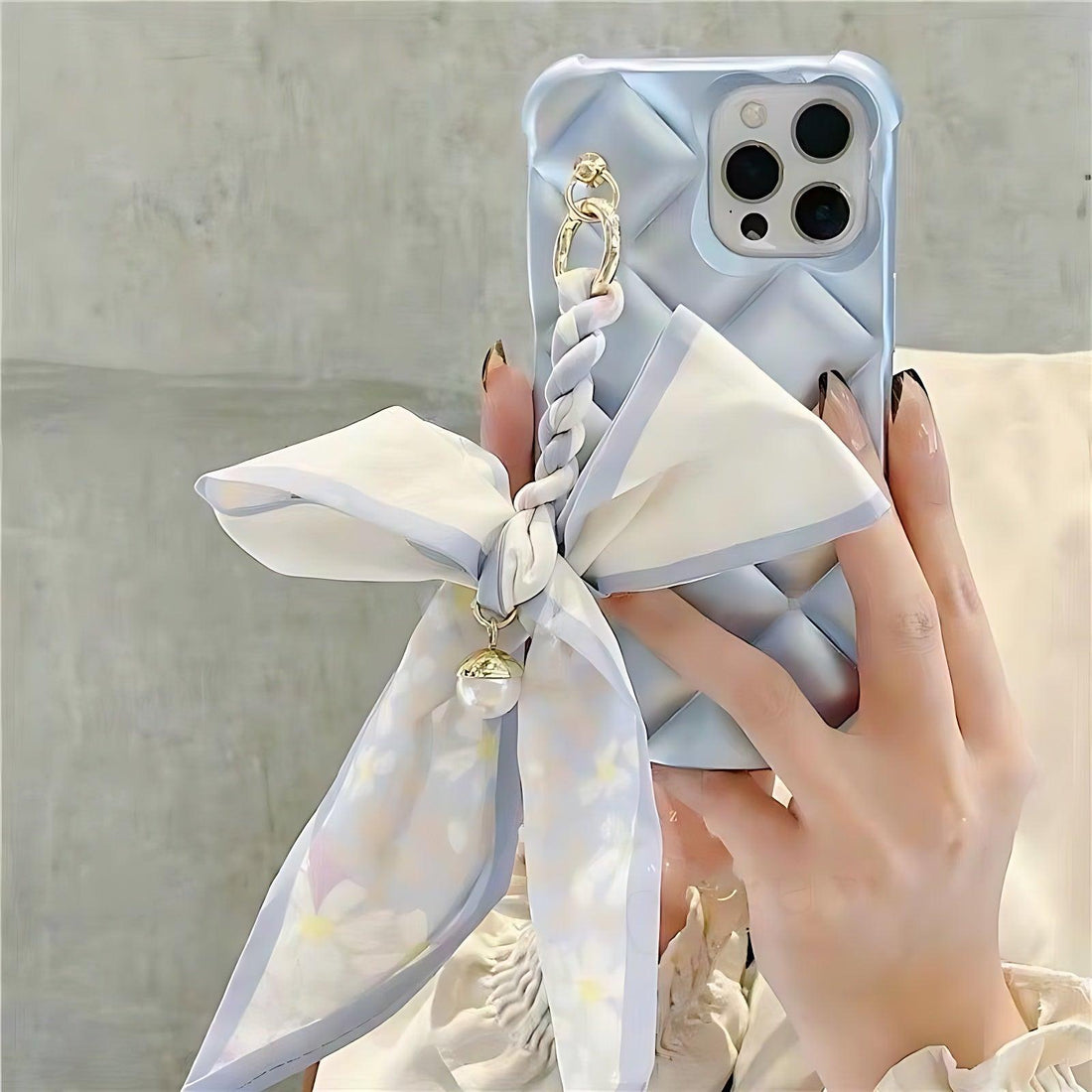 Cube Silk Scarf Chain Cute Phone Cases for iPhone 14, 12 Pro Max, Mini 11, 13 X, XS, XR, 6, 7, 8 Plus - Touchy Style