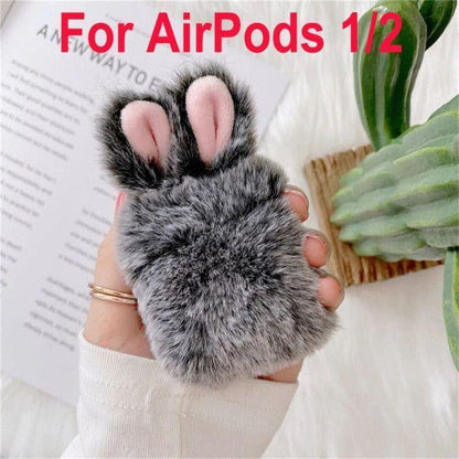 Cute 3D Rabbit Hair Earphone Case for Airpods 1 2 Pro Warm Fluffy Wireless Bluetooth AirPods Case - Touchy Style