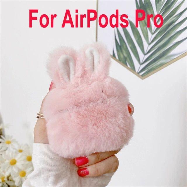 Cute 3D Rabbit Hair Earphone Case for Airpods 1 2 Pro Warm Fluffy Wireless Bluetooth AirPods Case - Touchy Style