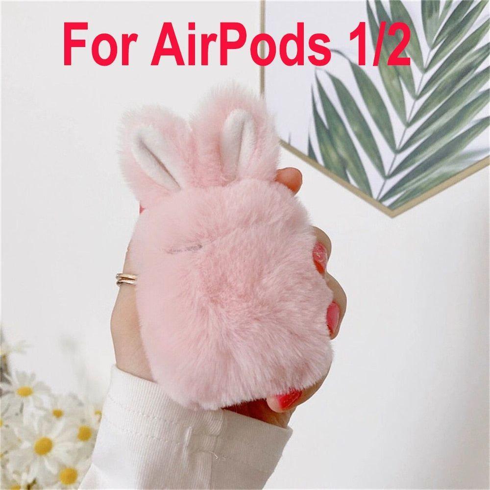 Cute 3D Rabbit Hair Earphone Case for Airpods 1 2 Pro Warm Fluffy Wireless Bluetooth AirPods Case - Touchy Style