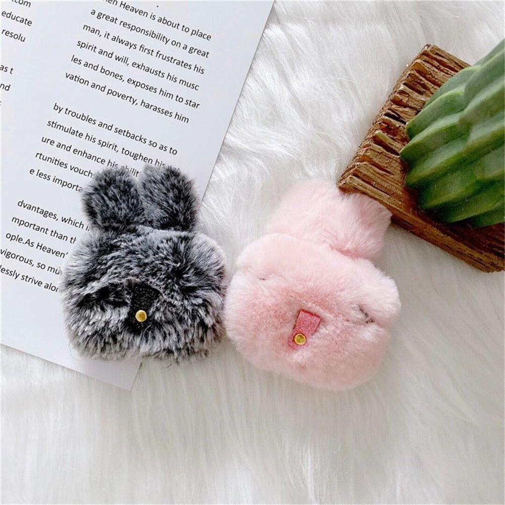 Cute 3D Rabbit Hair Earphone Case for Airpods 1 2 Pro Warm Fluffy Wireless Bluetooth AirPods Case - Touchy Style