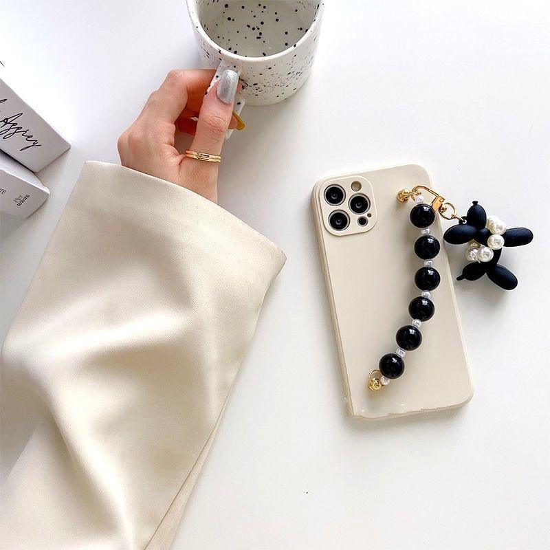 Cute Balloon Dog Pearl Chain Phone Case for iPhone 14, X, XR, XS, 11, 13 Pro Max, 12 Pro, 7 Plus, 8 Plus, 6S, 7, 8 Plus, SE, and Mini - Touchy Style