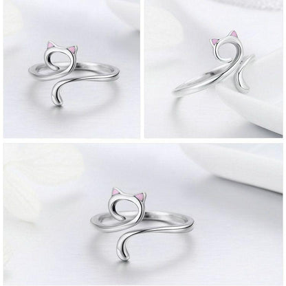 Cute Cat 925 Sterling Silver Finger Rings Charm Jewelry BOS1238 - Touchy Style