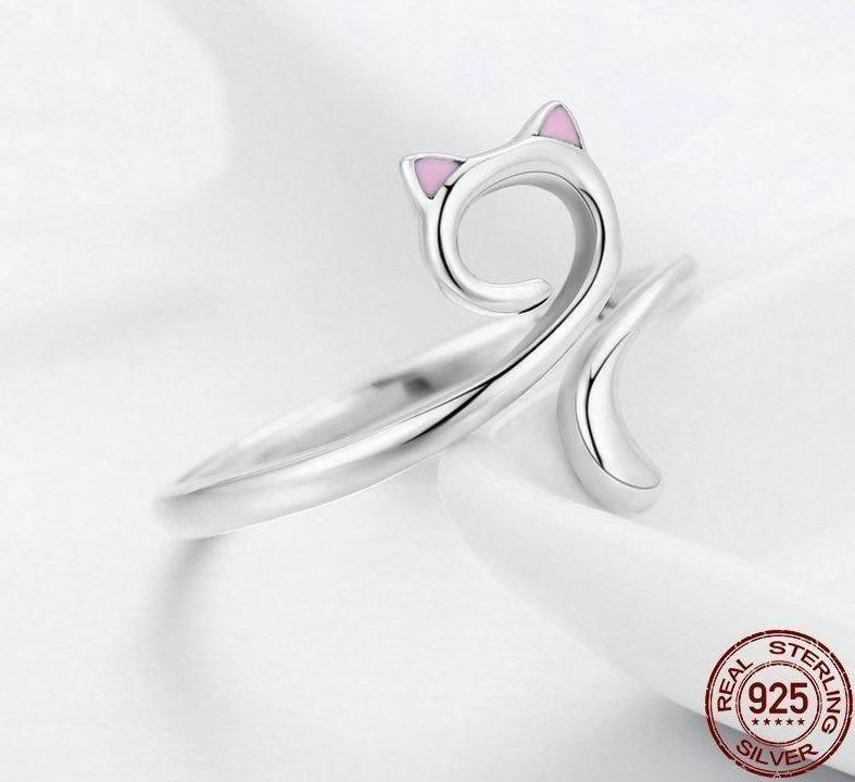 Cute Cat 925 Sterling Silver Finger Rings Charm Jewelry BOS1238 - Touchy Style