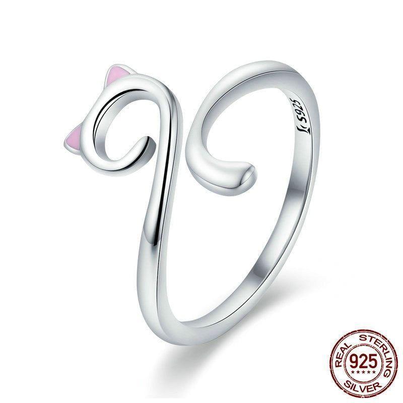 Cute Cat 925 Sterling Silver Finger Rings Charm Jewelry BOS1238 - Touchy Style