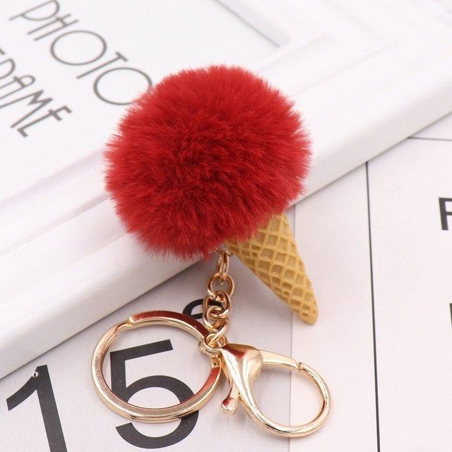 Pink Furry Pearl Initial Coin Purse Keychain - F