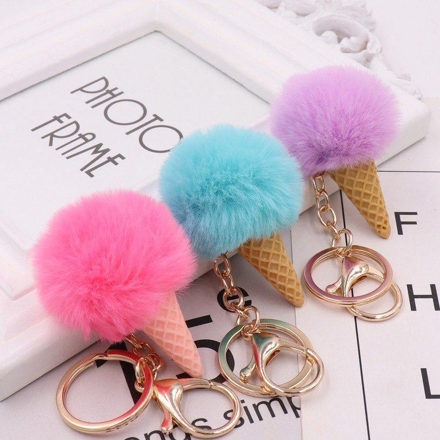 Cute Ice Cream Unique Key Chain - Glitter Pompom - K873 - Touchy Style