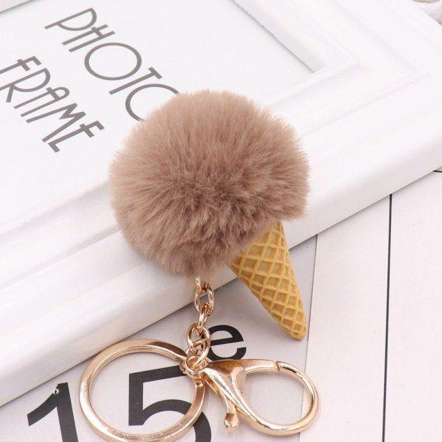 Cute Ice Cream Unique Key Chain - Glitter Pompom - K873 - Touchy Style