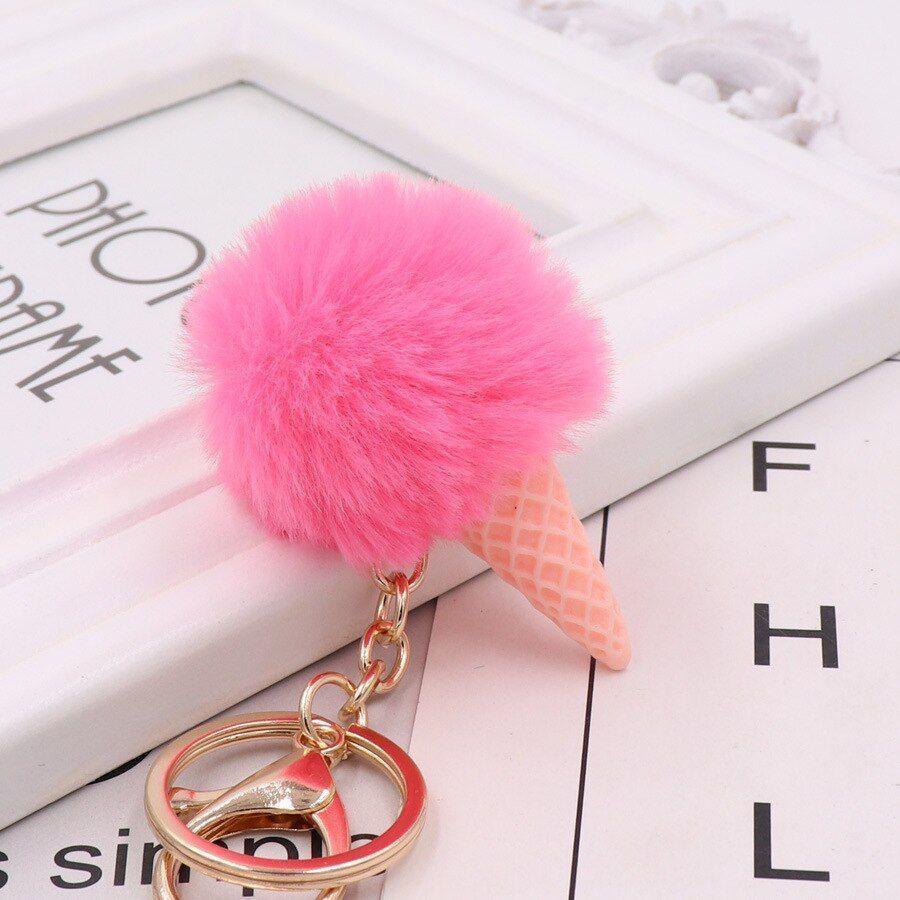 Cute Ice Cream Unique Key Chain - Glitter Pompom - K873 - Touchy Style