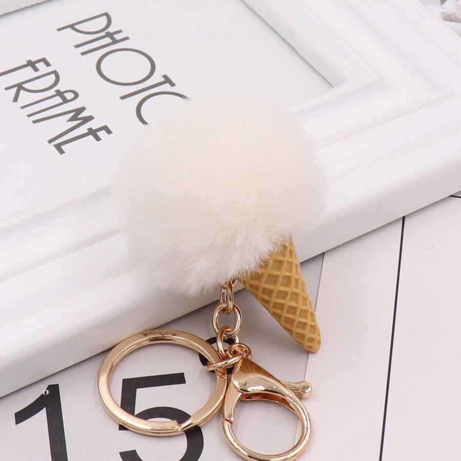 Cute Ice Cream Unique Key Chain - Glitter Pompom - K873 - Touchy Style