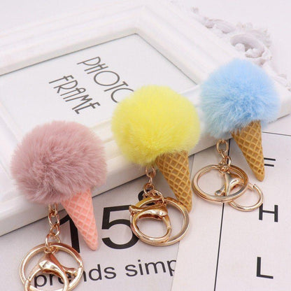 Cute Ice Cream Unique Key Chain - Glitter Pompom - K873 - Touchy Style