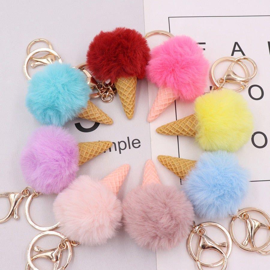 Cute Ice Cream Unique Key Chain - Glitter Pompom - K873 - Touchy Style