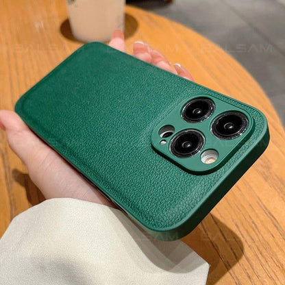 Cute Luxury Leather Texture Shockproof Phone Cases for iPhone 14, 13, 12, 11 Pro, XS Max, XR, 7, 8 Plus, SE2022 Mini, with Candy Color Soft Silicone Cover - Touchy Style