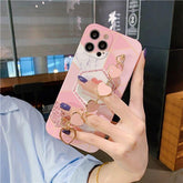 Cute Phone Case For iPhone 13 11 12 Pro X XR XS Max 7 8 Plus SE 2020 Luxury Geometric Splicing Love Heart Wrist Chain Soft Cover - Touchy Style .