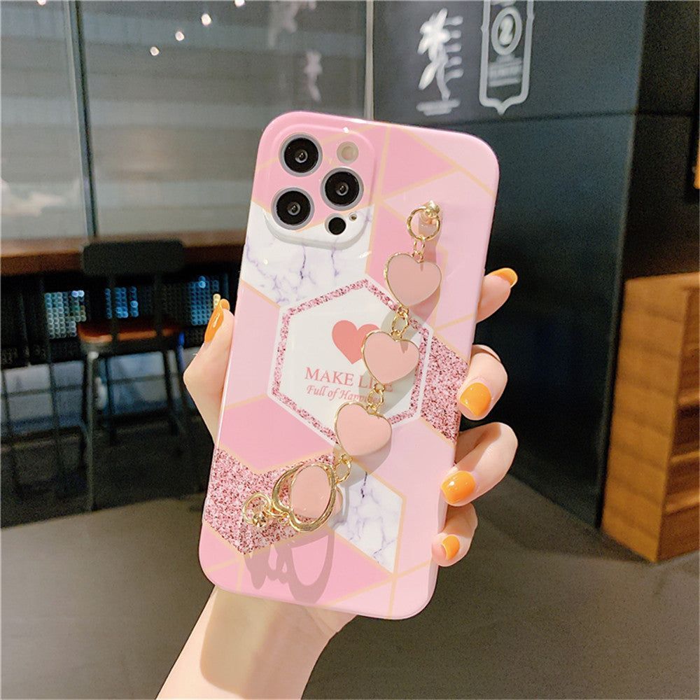 Fashion Plating Wrist Strap Phone Cases for iPhone 13 12 11 PRO X Xr Xs Max  7 8 Plus Se 20 Cover Hand Band Cases Soft TPU Relief