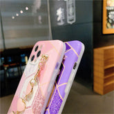 Cute Phone Case For iPhone 13 11 12 Pro X XR XS Max 7 8 Plus SE 2020 Luxury Geometric Splicing Love Heart Wrist Chain Soft Cover - Touchy Style .