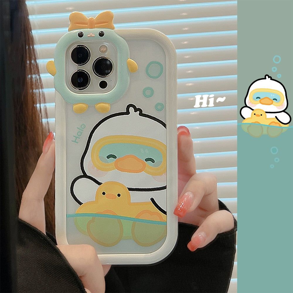 Cute Phone Cases for iPhone 11, 12, 13, 14 Pro Max &amp; 14 Plus - Sweet Swimming Duck, TPU Transparent - Touchy Style