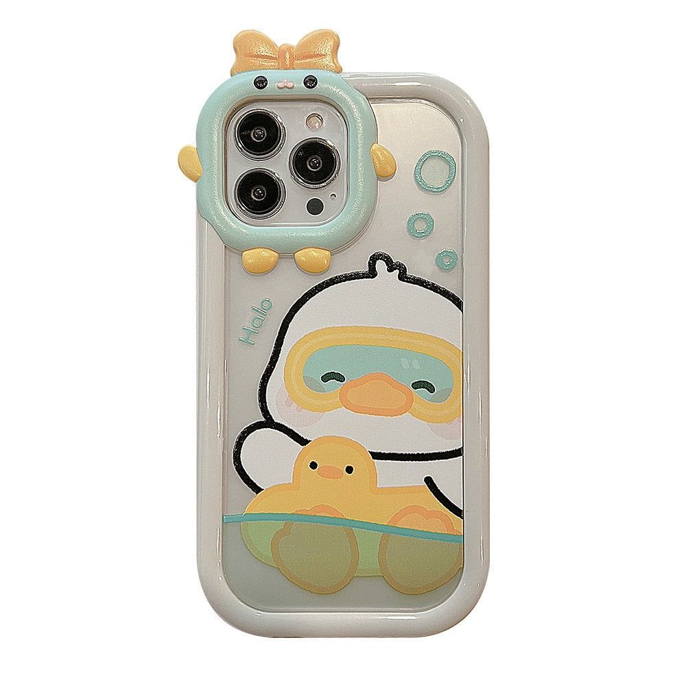 Cute Phone Cases for iPhone 11, 12, 13, 14 Pro Max &amp; 14 Plus - Sweet Swimming Duck, TPU Transparent - Touchy Style