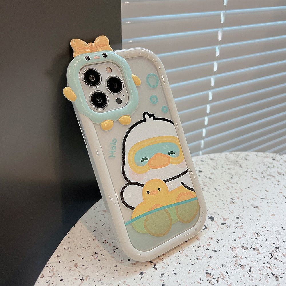 Cute Phone Cases for iPhone 11, 12, 13, 14 Pro Max &amp; 14 Plus - Sweet Swimming Duck, TPU Transparent - Touchy Style