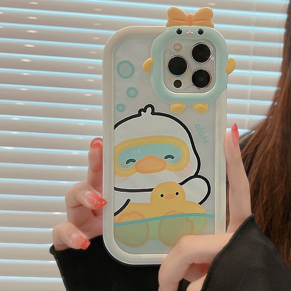 Cute Phone Cases for iPhone 11, 12, 13, 14 Pro Max &amp; 14 Plus - Sweet Swimming Duck, TPU Transparent - Touchy Style