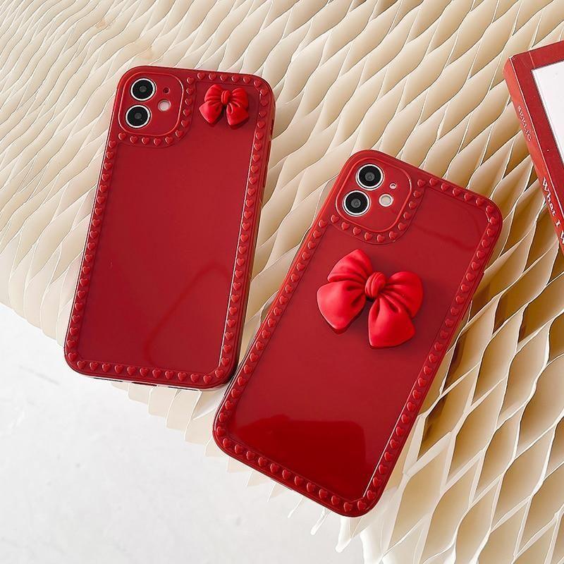 Cute Phone Cases For iPhone 12 11 Pro Max X XR XS Max 6 6s 7 8 Plus SE Red Bow - Touchy Style