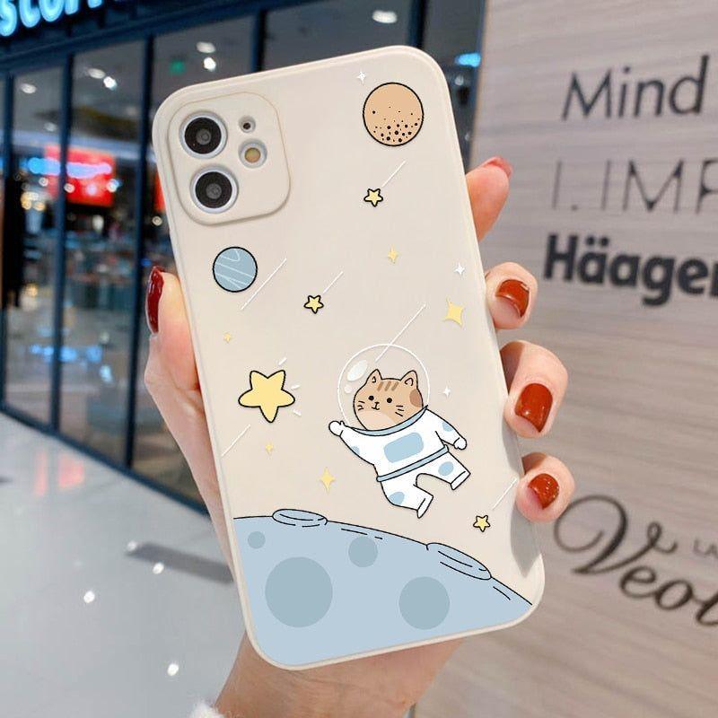 Cute Phone Cases For iPhone 13 11 1Pro Max Mini XR X XS 12 Pro Max 11 SE 2020 6 6S 7 8 Plus Space Astronaut Cat (N) - Touchy Style