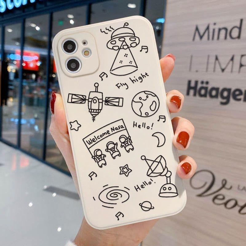 Cute Phone Cases For iPhone 13 11 1Pro Max Mini XR X XS 12 Pro Max 11 SE 2020 6 6S 7 8 Plus Space Astronaut Note (J) - Touchy Style