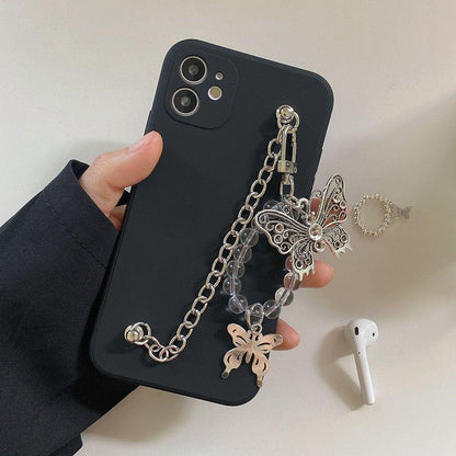 Cute Phone Cases For iPhone 14 13 11 12 Pro Max X XR XS Max 7 8 Plus Luxury Butterfly Chain Bumper Silicone Black Back Cover - Touchy Style