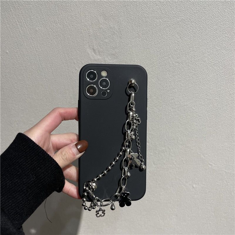 Cute Phone Cases For iPhone 14 13 11 12 Pro Max X XR XS Max 7 8 Plus Luxury  Butterfly Chain Bumper Silicone Black Back Cover