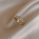 Double Waves Shape Crystal Golden Open Finger Rings Charm Jewelry XYS0151 - Touchy Style .