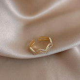 Double Waves Shape Crystal Golden Open Finger Rings Charm Jewelry XYS0151 - Touchy Style