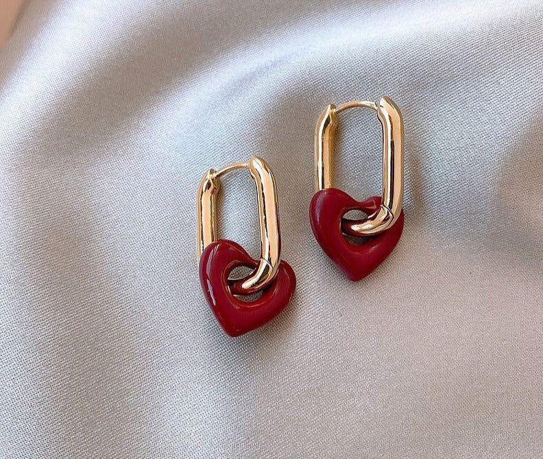 Drop Earrings Charm Jewelry ECJTXY51 French Red Heart Accessories - Touchy Style