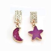 Druzy Stone Moon Romantic Star Dangle Mini Earrings Charm Jewelry BS0310 - Touchy Style