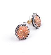 Earring Charm Jewelry Crystal Nature Druzy Stone Around Hexagon 