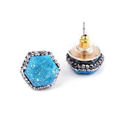 Earring Charm Jewelry Crystal Nature Druzy Stone Around Hexagon 