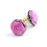 Earring Charm Jewelry Crystal Nature Druzy Stone Around Hexagon 