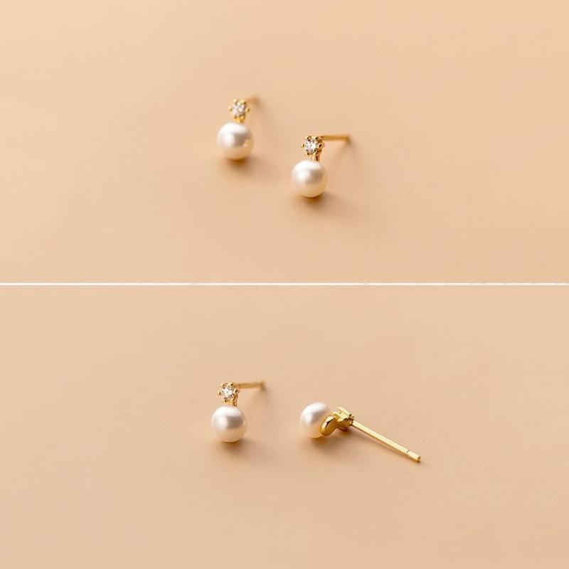 Earring Charm Jewelry Genuine 925 Sterling Silver Geometric Zircon Pearl Mini Small Stud Korean Style 2021 - Touchy Style