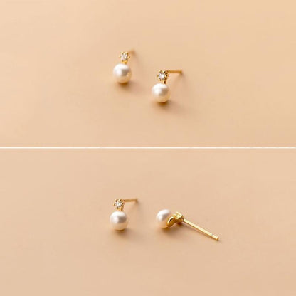 Earring Charm Jewelry Genuine 925 Sterling Silver Geometric Zircon Pearl Mini Small Stud Korean Style 2021 - Touchy Style