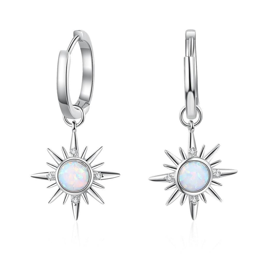 Earring Charm Jewelry Silver Color Sun Hoop Opal Clear CZ 2021 - Touchy Style