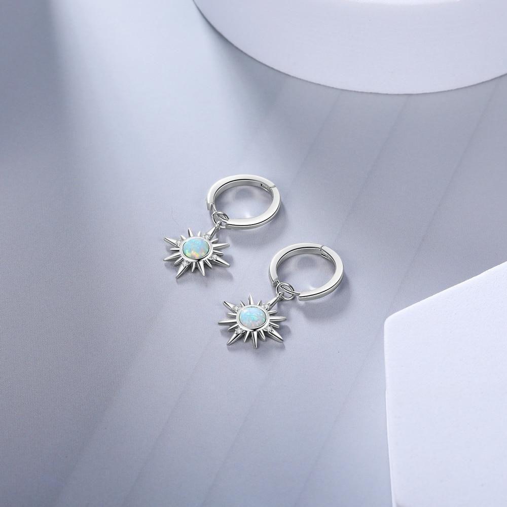 Earring Charm Jewelry Silver Color Sun Hoop Opal Clear CZ 2021 - Touchy Style