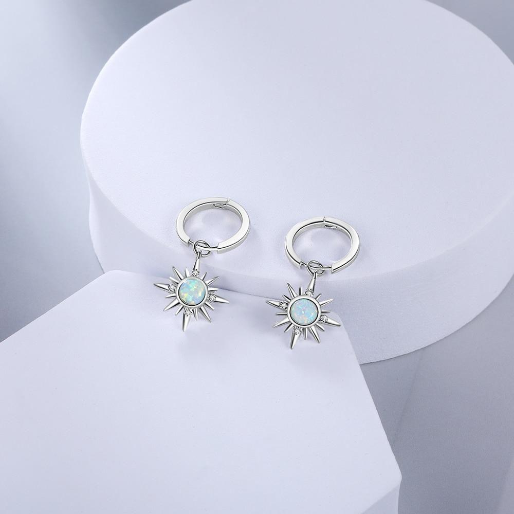 Earring Charm Jewelry Silver Color Sun Hoop Opal Clear CZ 2021 - Touchy Style