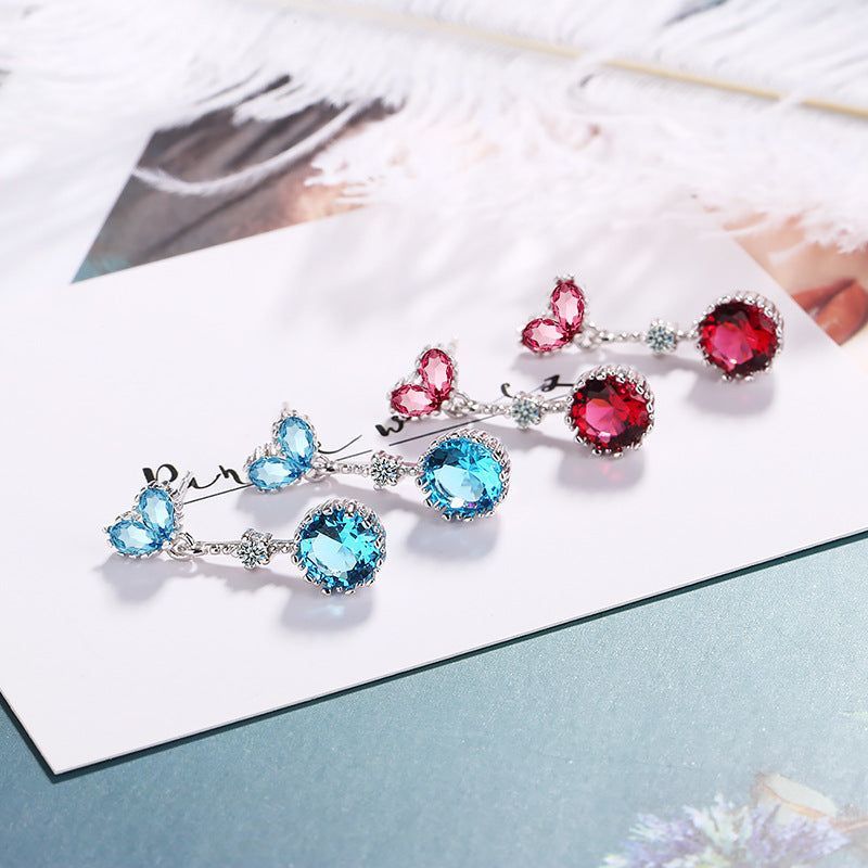 Earrings Charm Jewelry - Crystal Heart Red Blue Stone - ZOS0454 - Touchy Style