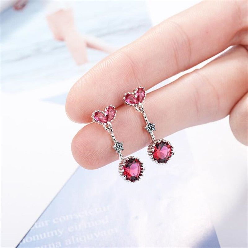 Earrings Charm Jewelry - Crystal Heart Red Blue Stone - ZOS0454 - Touchy Style