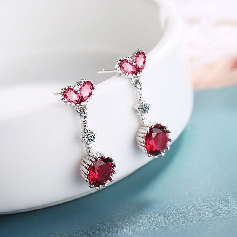 Earrings Charm Jewelry - Crystal Heart Red Blue Stone - ZOS0454 - Touchy Style